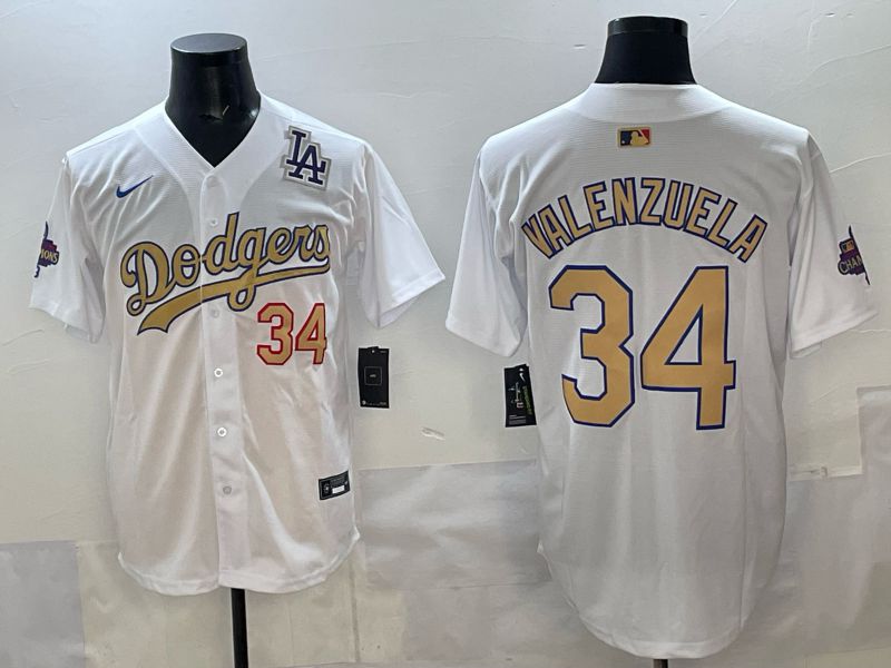 Men Los Angeles Dodgers #34 Valenzuela White Gold Game Nike 2025 MLB Jersey style 04